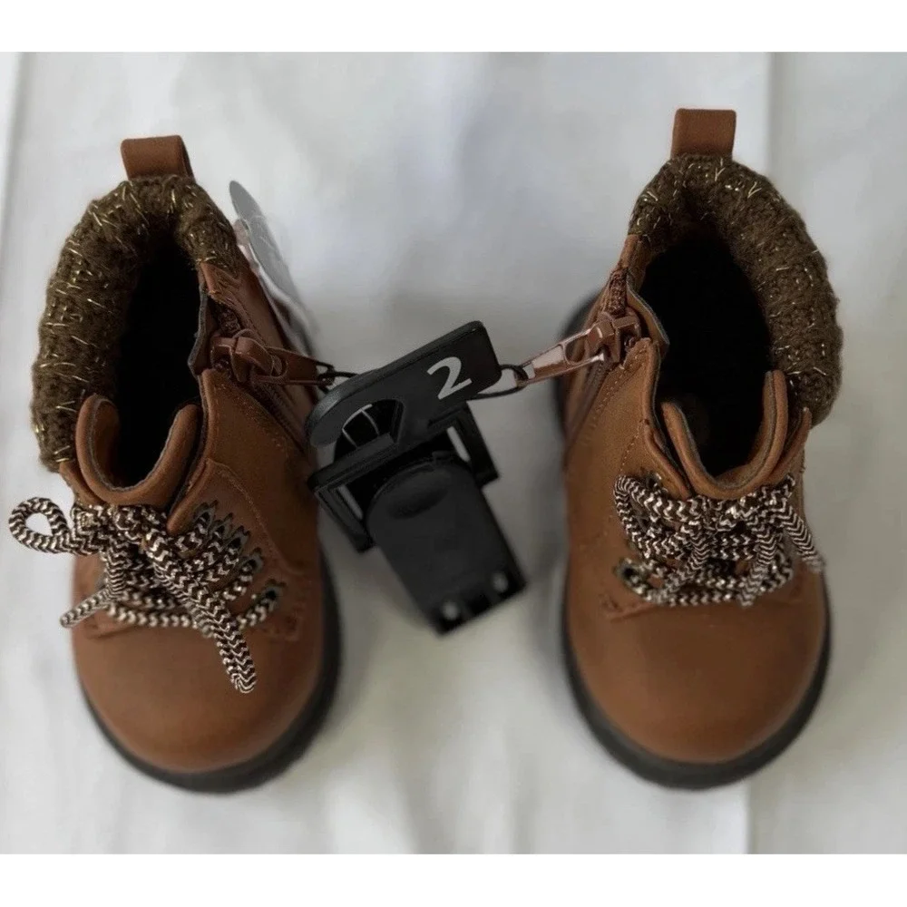 Wonder Nation Sweater Knit Boot, Chestnut, Baby Girl Size 2 NWT